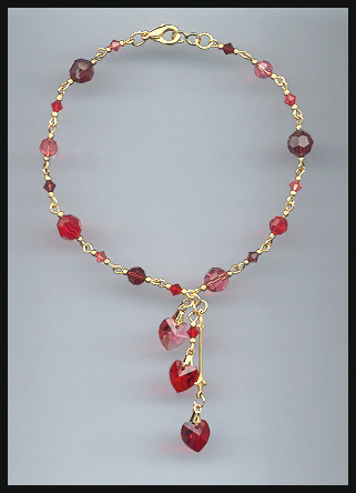 Shades of Red Crystal Hearts Anklet