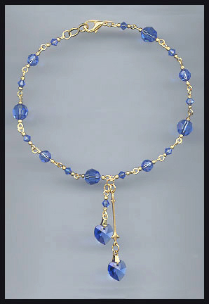 Sapphire Blue Crystal Heart Anklet