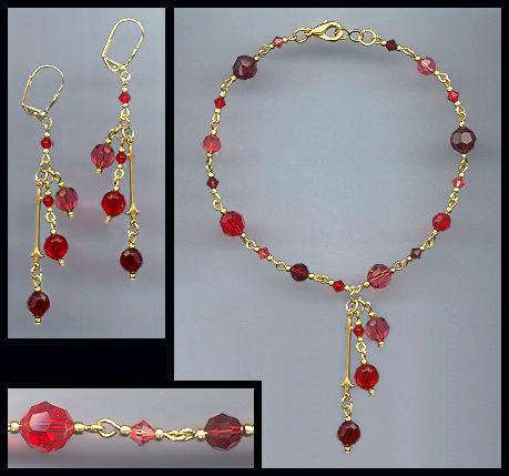 Shades of Red Crystal Drop Anklet Set
