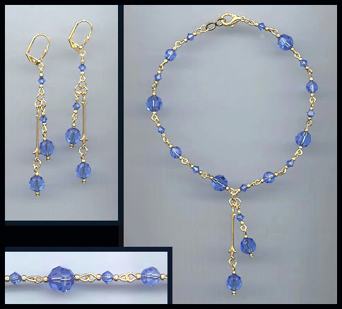 Swarovski Sapphire Blue Crystal Drop Anklet Set