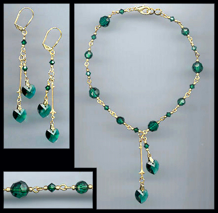 Emerald Green Swarovski Crystal Hearts Anklet Set