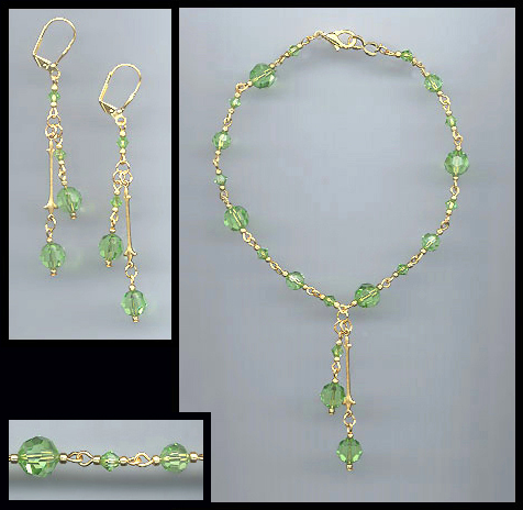 Swarovski Peridot Green Crystal Anklet Set