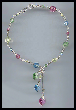 Shades of Spring Crystal  Heart Anklet