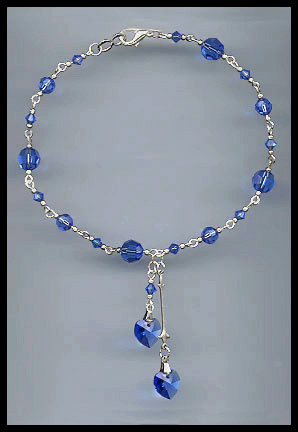 Sapphire Blue Heart Silver Anklet