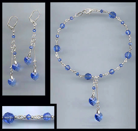 Sapphire Blue Swarovski Crystal Hearts Anklet Set