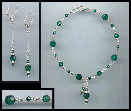 Emerald  Green Crystal Anklet Set