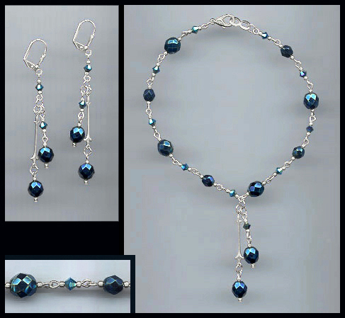 Midnight Blue Faceted Glass Anklet Set