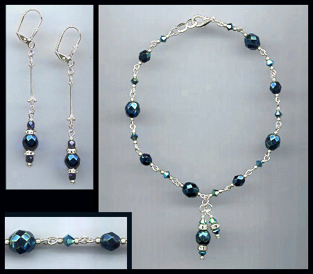 Midnight Blue  Faceted Glass Anklet Set