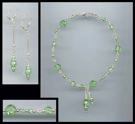 Peridot Green Crystal Anklet Set