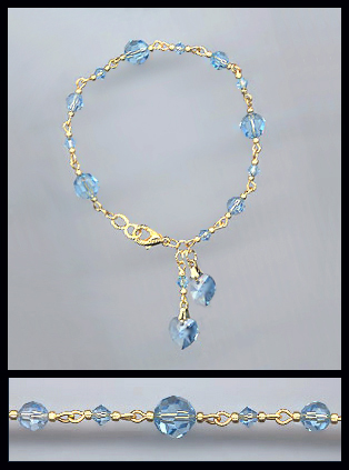 Aquamarine Heart Charm Bracelet