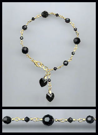 Gold Jet Black Crystal Charm Bracelet