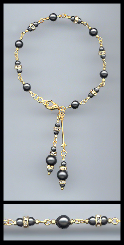 Black Faux Pearl and Rondelle Drop Anklet