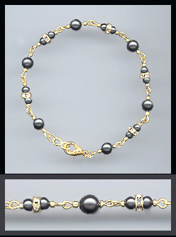 Gold Black Pearl and Rondelle Bracelet