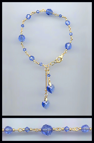Gold Sapphire Blue Crystal Heart Bracelet