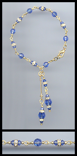 Gold Swarovski Sapphire Blue Rondelle Bracelet