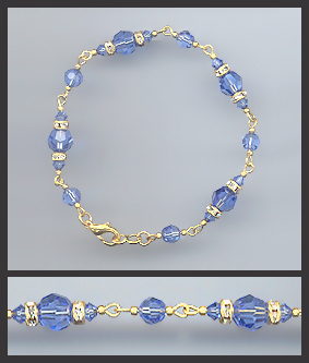 Gold Sapphire Blue Crystal Rondelle Bracelet Earrings Set