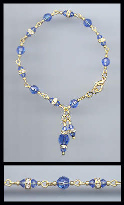 Gold Sapphire Blue Swarovski Charm Bracelet
