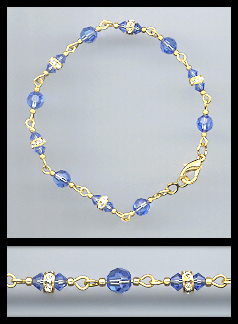 Gold Sapphire Blue Crystal and Rondelles Bracelet