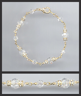 Gold Clear Crystal Rondelle Bracelet Earrings Set