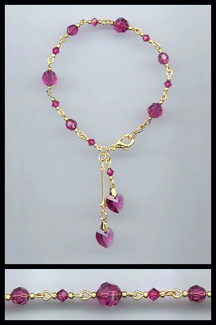 Gold Fuchsia Pink Double Heart Bracelet