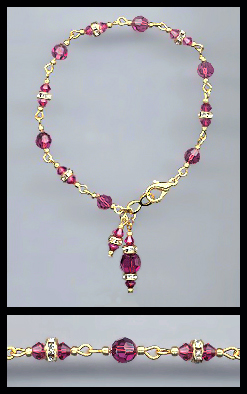 Gold Fuchsia Pink Rondelle Charm Bracelet