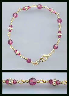 Gold Fuchsia Pink Crystal and Rondelles Bracelet