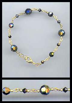 Gold Black Aurora Borealis Crystal Bracelet