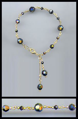 Gold Swarovski Black Aurora Borealis Crystal Bracelet
