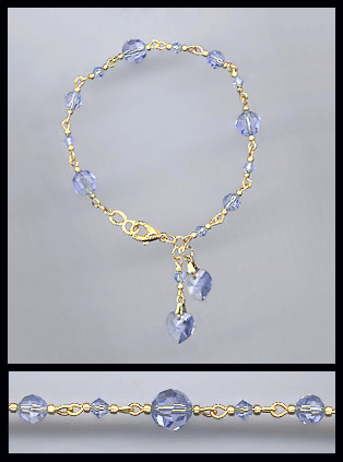 Gold Light Blue Crystal Charm Bracelet