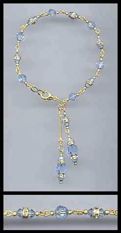Gold Light Blue Crystal Rondelle Bracelet
