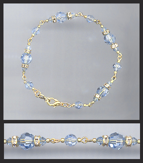 Gold Light Blue Crystal Rondelle Bracelet Earrings Set