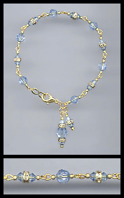 Gold Light Blue Rondelle Charm Bracelet