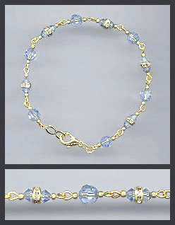 Gold Light Blue Crystal Rondelle Bracelet
