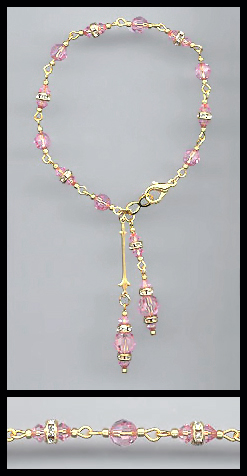 Gold Light Pink Crystal Rondelle Bracelet