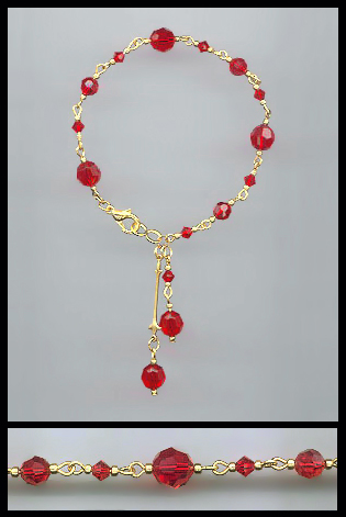 Gold Swarovski Cherry Red Crystal Anklet