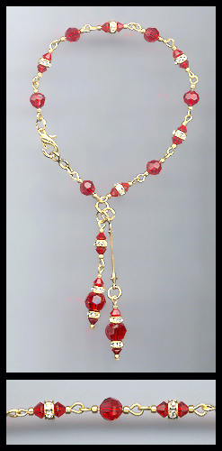 Gold Cherry Red Crystal Rondelle Anklet