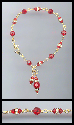 Gold Cherry Red Rondelle Charm Anklet