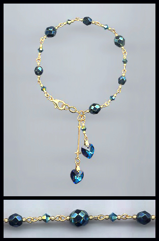 Gold Aquamarine Crystal Heart Bracelet