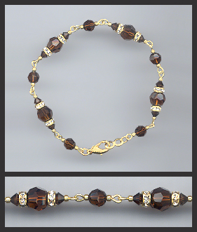 Gold Mocca Brown Crystal Rondelle Bracelet Earrings Set