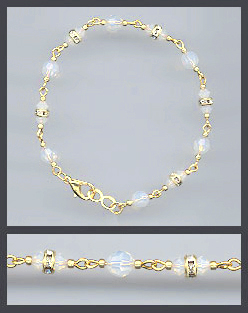 Gold Opal White Crystal Rondelle Bracelet