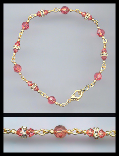 Gold Coral Crystal and Rondelle Bracelet