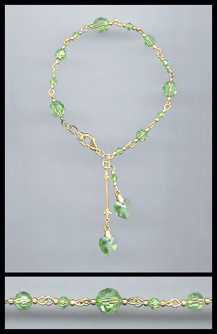 Gold Peridot Green Crystal Heart Bracelet