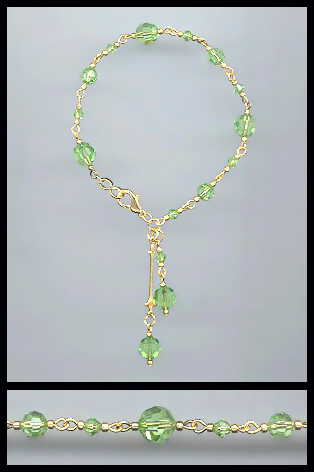 Gold Swarovski Peridot Green Crystal Bracelet