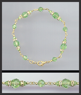 Gold Peridot Green Crystal Rondelle Bracelet Earrings Set