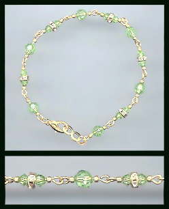 Gold Peridot Green Crystal Rondelle Bracelet