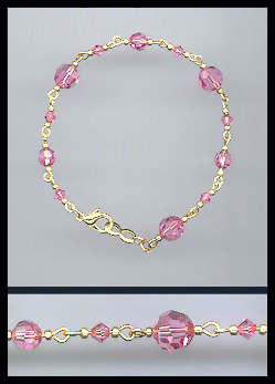 Gold Rose Pink Crystal Bracelet