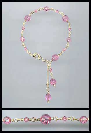 Gold Swarovski Rose Pink Crystal Bracelet