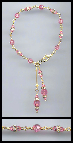 Gold Swarovski Rose Pink Rondelle Bracelet