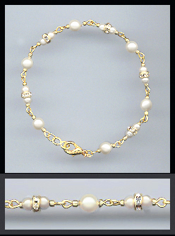 Gold Cream Pearl and Rondelle Anklet