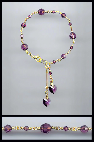 Gold Amethyst Purple Crystal Heart Bracelet